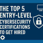 An infographic roadmap for a guide to the top 5 entry-level cybersecurity certifications. The image shows a digital path with markers for certs like CompTIA Security+ and ISC2 CC.